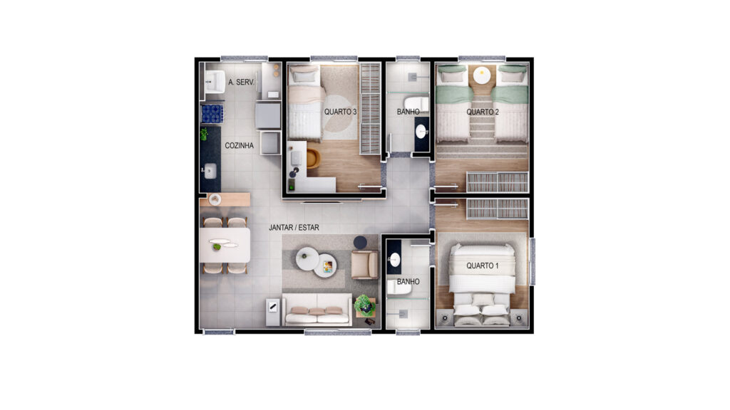 APARTAMENTO TRES QUARTOS